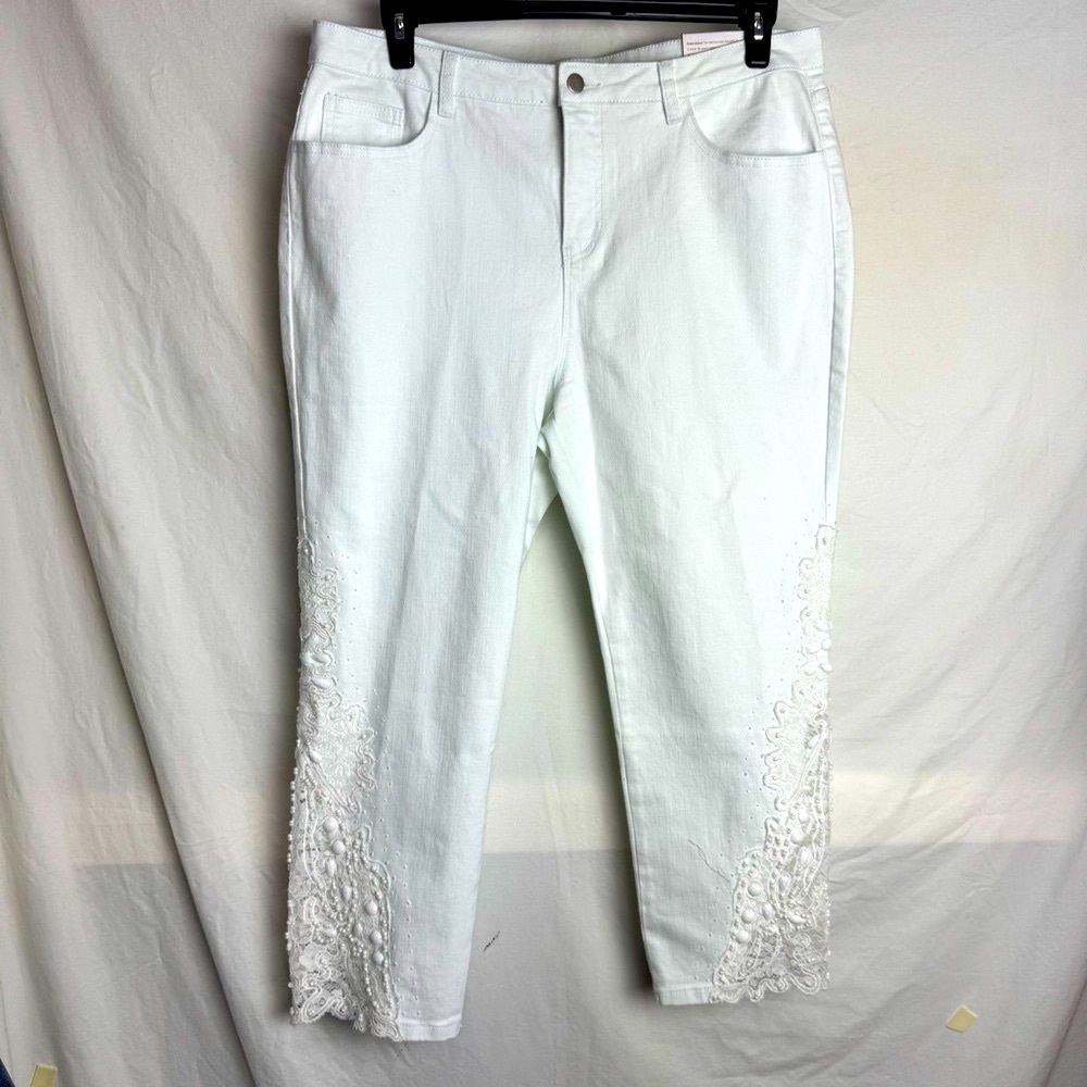 SOFT Surroundings Parisa Lace Bead Embellished Straight Leg Ankle Jeans Sz 18P